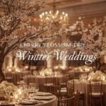 Cherry blossom tree centerpiece for luxury winter wedding decor.